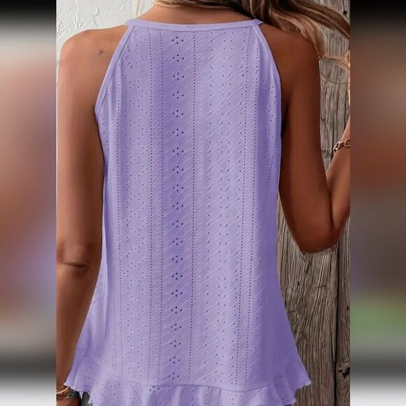 Elegant Lavender Eyelet Embroidered Ruffle Hem Cami Top XL NWT - Picture 3 of 9